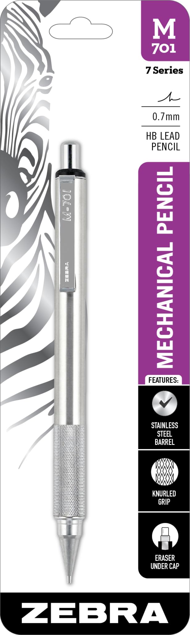 Zebra Pen M-701 Mechanical Pencil, Stainless Steel Barrel, Medium Point, 0.7mm, 1-Pack (59411)