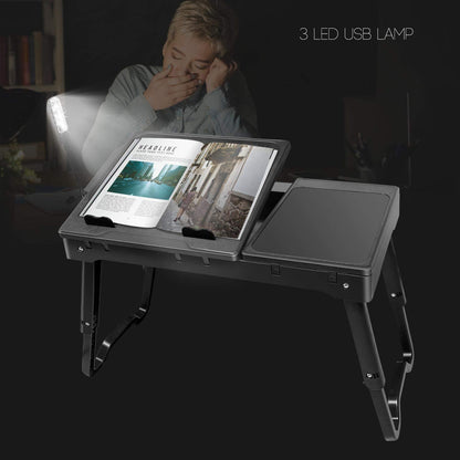 Moclever Laptop Bed Stand – Adjustable Laptop Table with Cooling Fan, Foldable Laptop Desk with USB Hub, LED Light & Storage – Multi-Functional Computer Tray for Bed, Sofa, Home, and Office