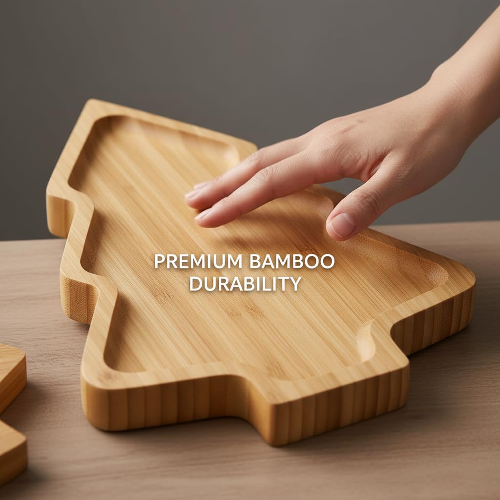 Christmas Tree Charcuterie Board, Bamboo Holiday Cheese & Serving Tray, Tree-Shaped Cutting Board for Appetizers, Fruit, Desserts & Cookies, Wooden Kitchen Platter, Gift for Holiday Parties