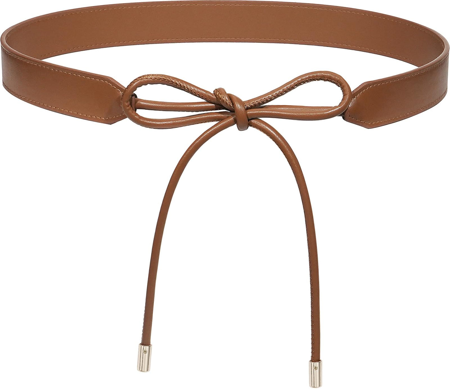 Buywis Women PU Leather Tie Waist Belts Knotted Thin Skinny Rope Waistband Brown Fit Waist 27"-37"