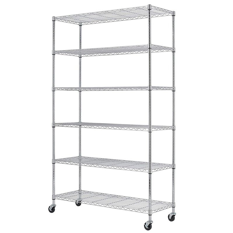 BestOffice | 6-Tier Wire Storage Shelves with Wheels | 18x45x82 | Chrome | Adjustable Racks | Heavy-Duty Metal Shelf, Holds Upto 2100 lbs | No-Tool Assembly | Ideal for Home & Garage Shelving