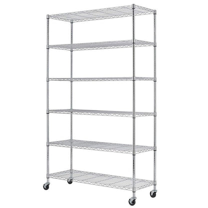 BestOffice | 6-Tier Wire Storage Shelves with Wheels | 18x45x82 | Chrome | Adjustable Racks | Heavy-Duty Metal Shelf, Holds Upto 2100 lbs | No-Tool Assembly | Ideal for Home & Garage Shelving