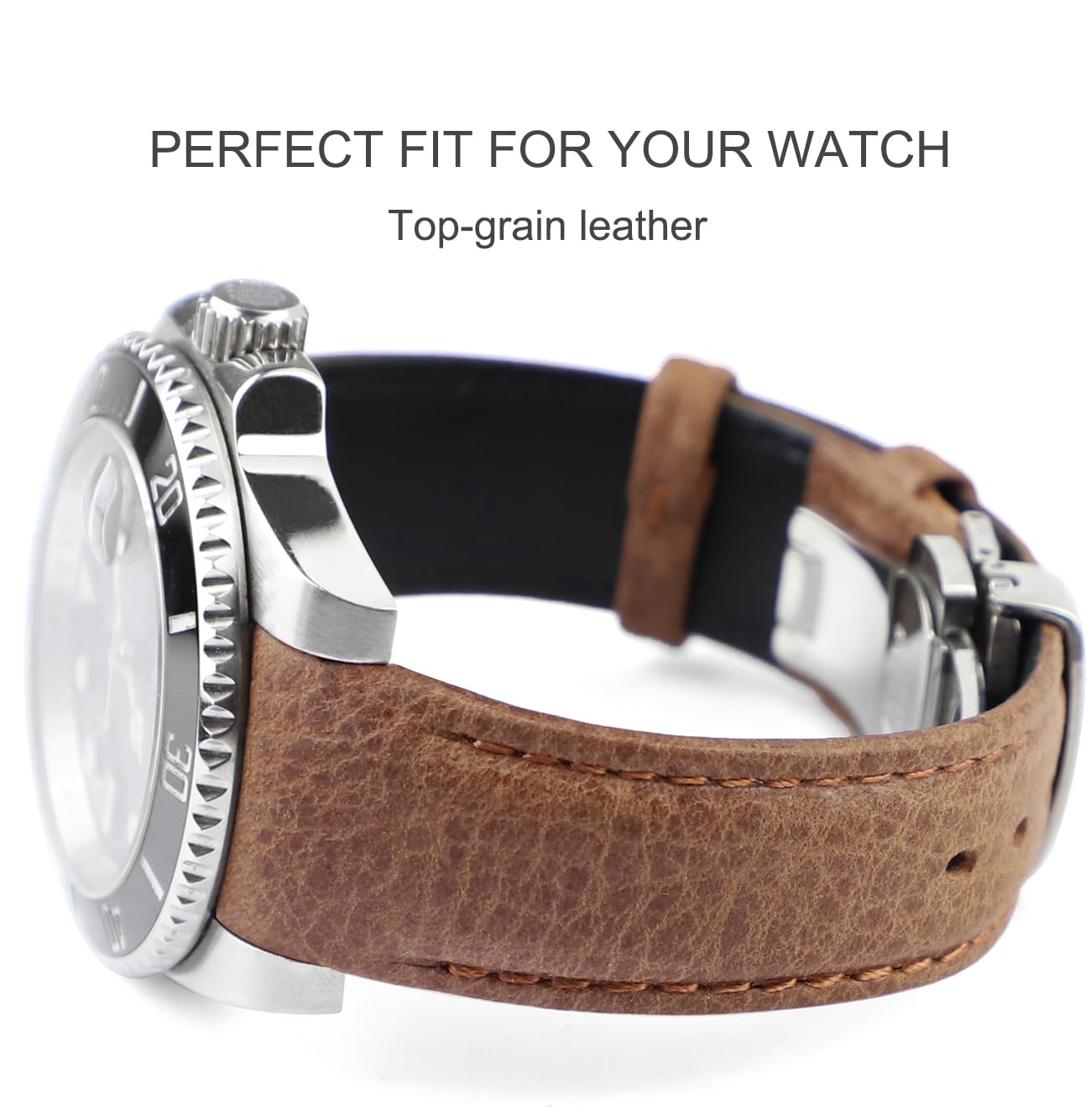 Sight Focus 20mm Curved End Retro Leather Watch Band for Rolex Submariner 40mm,Daytona,GMT-Master 40mm,Yacht-Master,Explorer I Leather Watch Strap Replacement Rolex Datejust Bracelet Men Women Brown