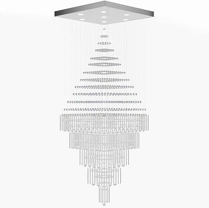 D40''X H120'' Extra Large Chandeliers for High Ceilings Crystal Raindrop Chandeliers Large Villa Chandelier Entrance Foyer Square Ceiling Light LED Dimmable 2700K-6000K 16 led bulbs include