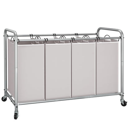 STORAGE MANIAC Laundry Sorter 4 Section, 47.5 Gal (180 L) Laundry Hamper with Wheels, Clothes Divider Basket Sorter, Separator Hamper Cart with Removable Bags, Gray