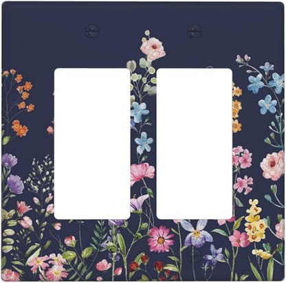 Rustic Wild Floral Darkground Vintage Watercolor Flower 2 Gang Rocker Decora Light Switch Covers Decorative Dual Outlet Covers Wall Plate Electrical Faceplate Switchplate GFCI for Bedroom