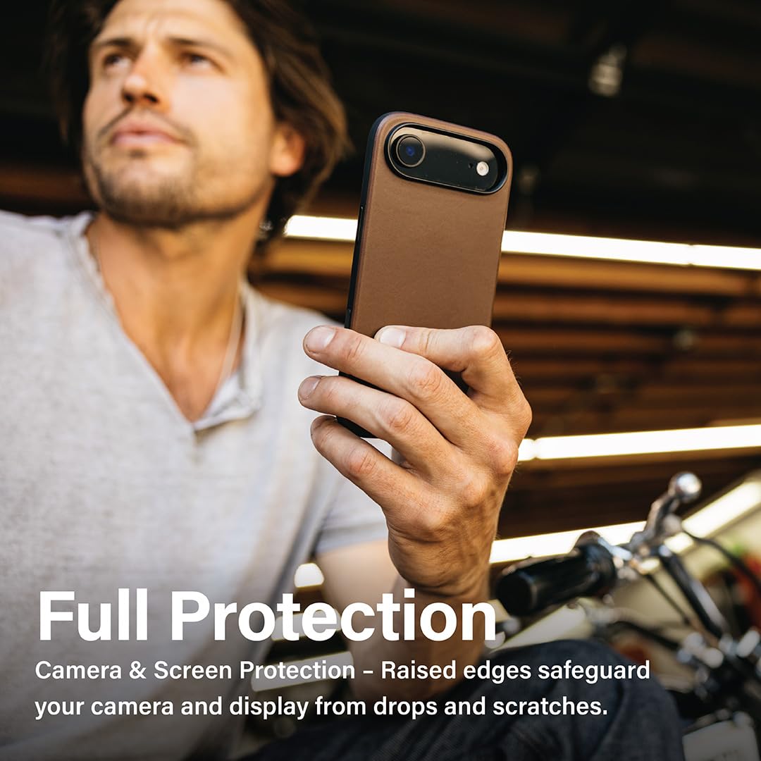 KORDIZ Impact Leather Case for iPhone 17 Air – Full-Grain Leather MagSafe Case with Camera Control Button – 360° Shockproof Bumper – Rugged Patina-Ready Protection – Slim Grip Cover (Dark Brown)