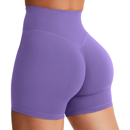 YEOREO Women's Biker Shorts 4.5" / 6" Workout Gym Shorts Craze High Waist Tummy Control Hidden Scrunch Running Yoga Shorts Dahlia Purple S