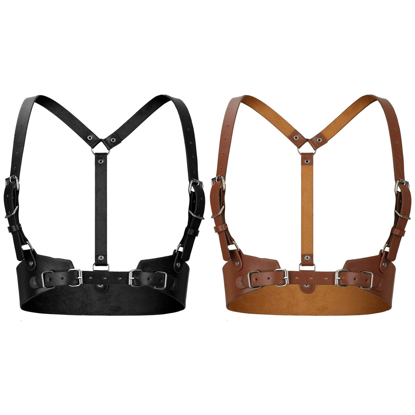 Hicarer 2 Pcs Women Leather Waist Belt Leather Harness for Women Fashion Body Chain Adjustable Waist Belt for Party Cosplay(Medium,Classic Style)