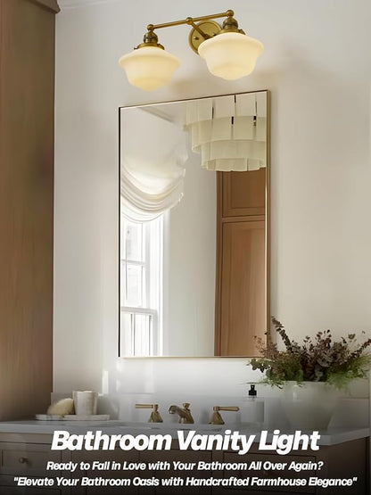 Vintage 2-Lights Wall Sconce Lights Brass Gold Bathroom Vanity Light with Milk Glass Double Sconce Wall Mounted Lamp for Bedroom Living Room Bathroom Mirror Kitchen Hallway Hardwire