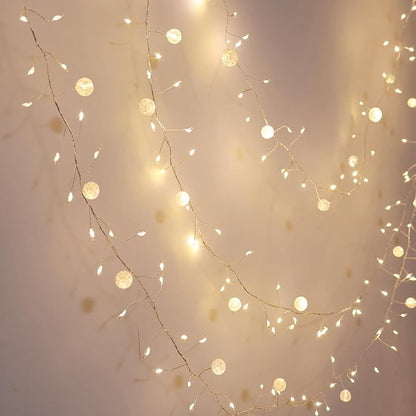 Copper Wire Firecracker Christmas Lights, 10FT 200LED Battery Operated Twinkle Cluster Fairy Lights for Christmas Tree with Remote for Bedroom Dorm Wreath DIY Wedding Christmas Decoration