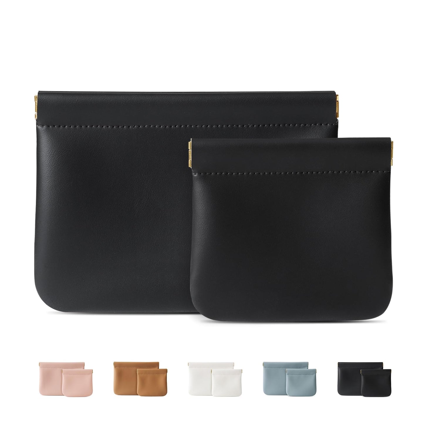 MEIBOOCH 2 Pack Small Makeup Bag for Women, New Organosilicon Super Fiber PU Leather Mini Cosmetic Bag for Travel, Coin Purse Organizer Storage Pouch (No Phrase Printed, Black)