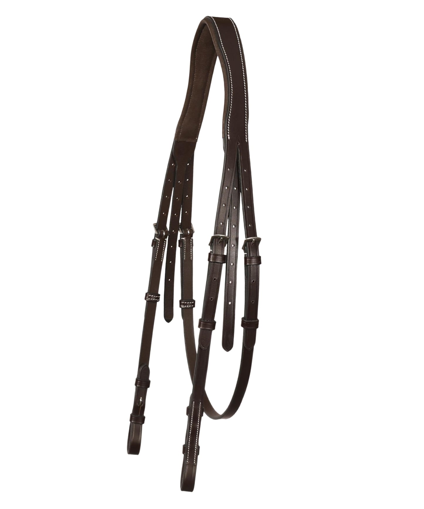 Exion Hunter Anatomic English Bridle – Padded Fancy Stitched Leather Bridle with Rubber Reins – Ergonomic Poll Relief Crownpiece for Jumping & Eventing – Stainless Steel – Havana Brown