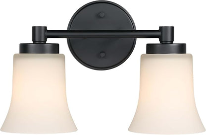 XiNBEi Lighting Bathroom Vanity Light, Vintage 2 Light Sconces Wall Light with Glass, Black Wall Mounted Light XB-W1235-2-MB