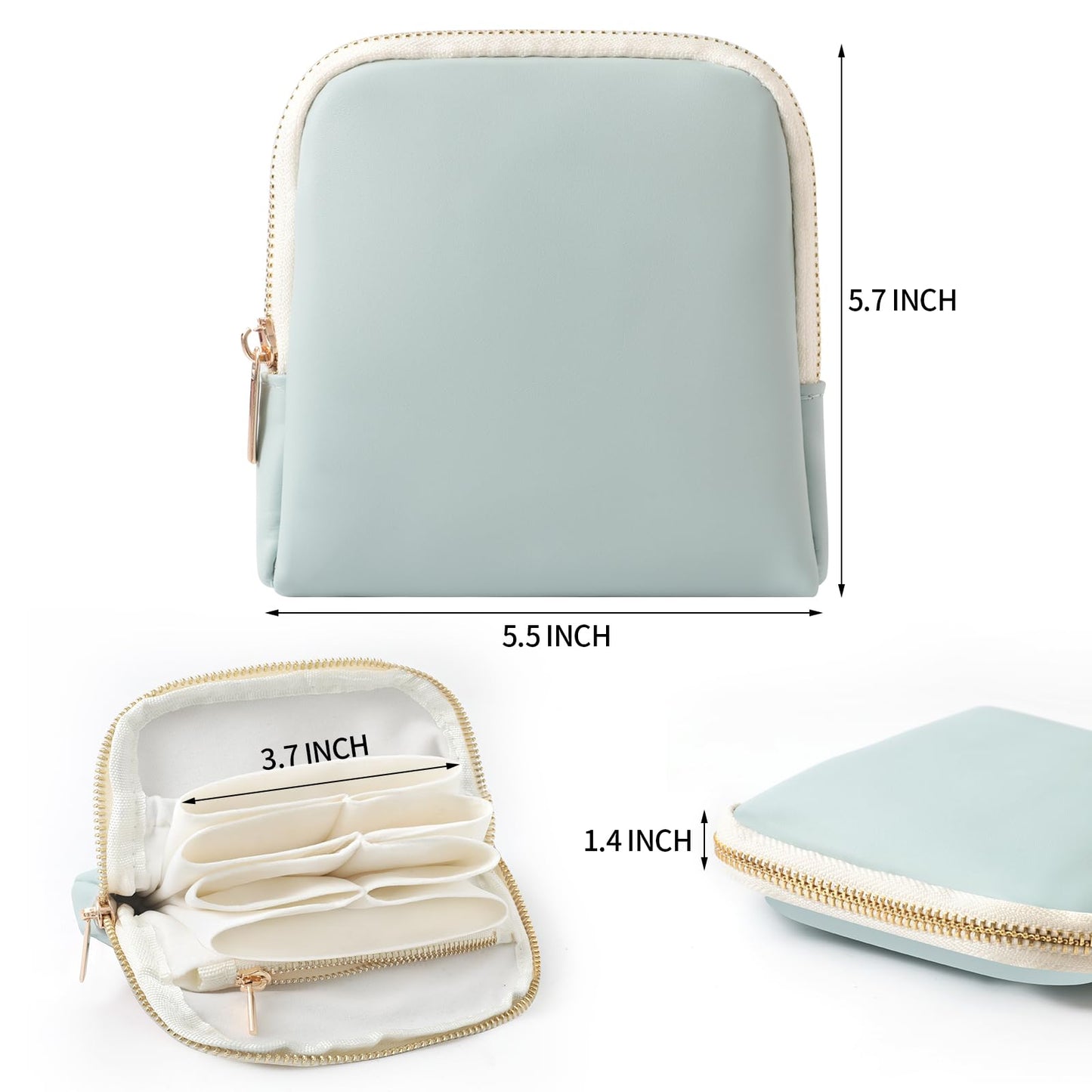 NGVRC Genuine Leather Travel Jewelry Organizer Case Pouch Bags with Zipper, Small Mini Portable Jewelry Storage Bag for Ring Earrings Necklace Bracelet Travel Essentials Gift for Women（Cyan）