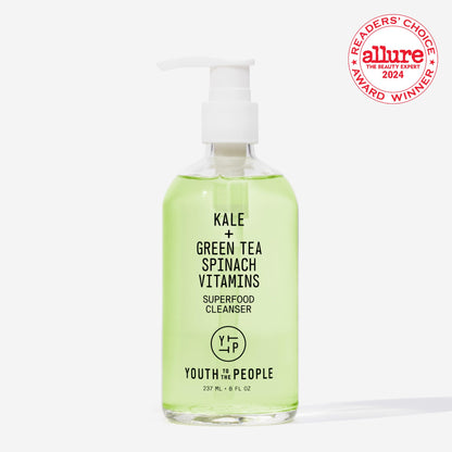 Youth To The People Kale + Green Tea Facial Cleanser - Gentle Superfood Blend of Spinach, Alfalfa, Vitamins C + E - Pore Minimizer, Makeup Remover & pH Balanced Gel Face Wash for Glowing Skin (8oz)