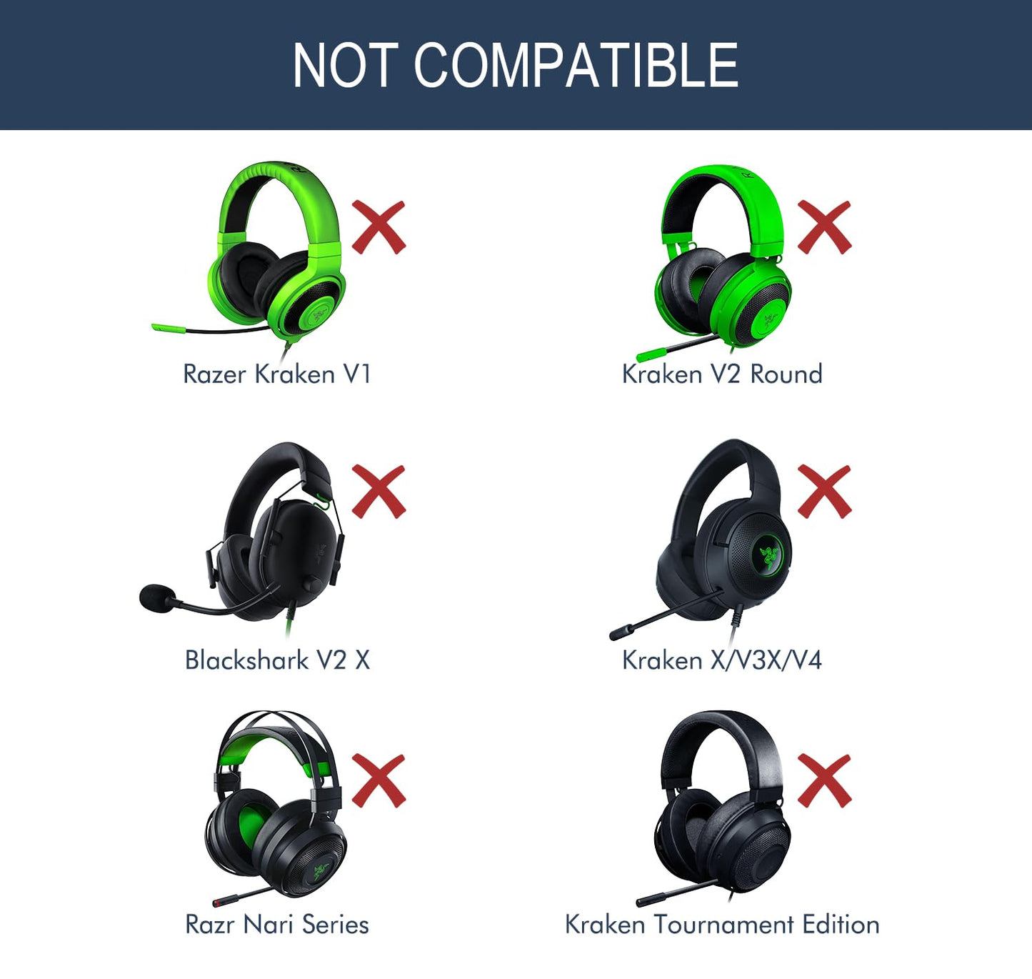 GVOEARS Replacement Ear Pads Cushions for Razer Kraken Pro V2 & Razer Kraken 7.1 V2 Headphones, Ear Cups Earmuffs Made of Premium Protein Leather & Memory Foam, Easy Installation - Black