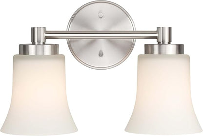 XiNBEi Lighting Bathroom Vanity Light, Modern Wall Light with Glass, Brushed Nickel 2 Light Bath Bar Light XB-W1235-2-BN