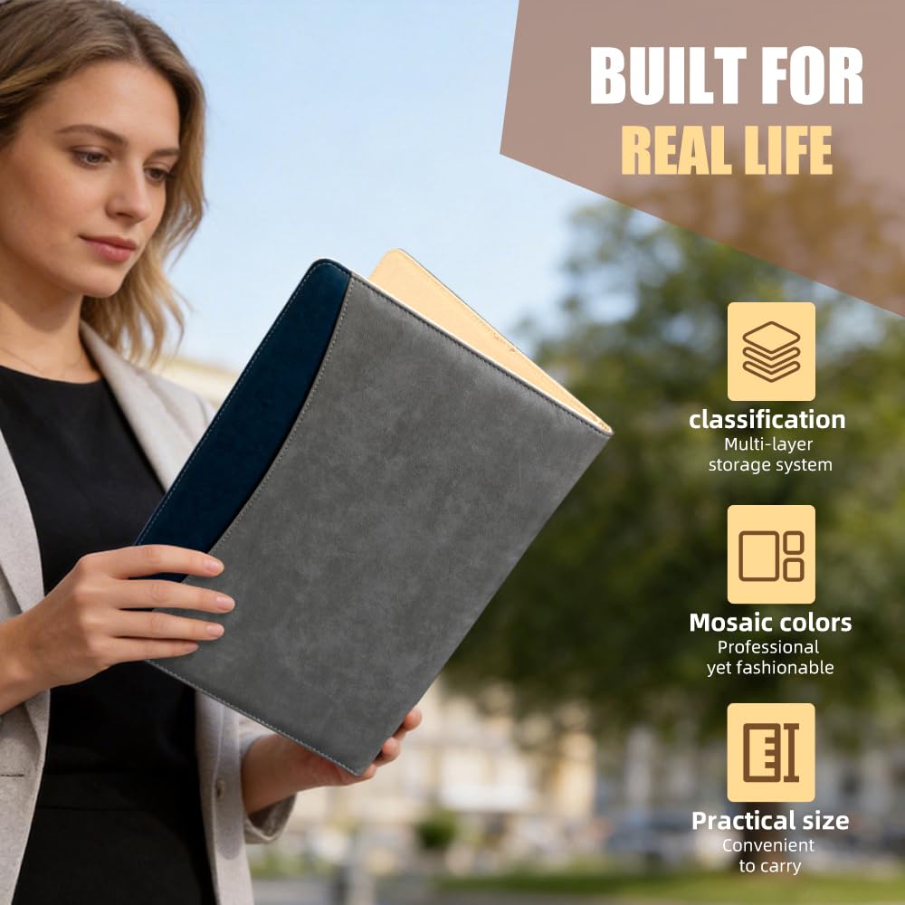 [BRAVE ELK] A4 Clipboard Folder with 25 Memo Sheets, PU Leather Padfolio Business Organizer, Professional Resume Portfolio with Pen Holder, Document Case for Job Interview, Conference, Office