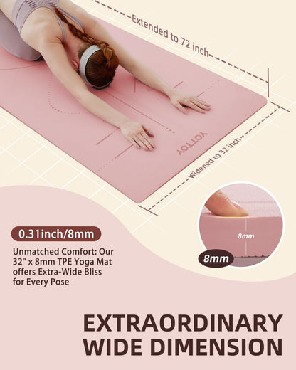 YOTTOY Yoga Mat, 72"x 32"x1/3" Extra Wide Non-Slip Exercise Fitness Yoga Mats,Eco-Friendly TPE Exercise Mats for Women Men Home Workout with Strap Bag (Coral, 72x32x1/3)
