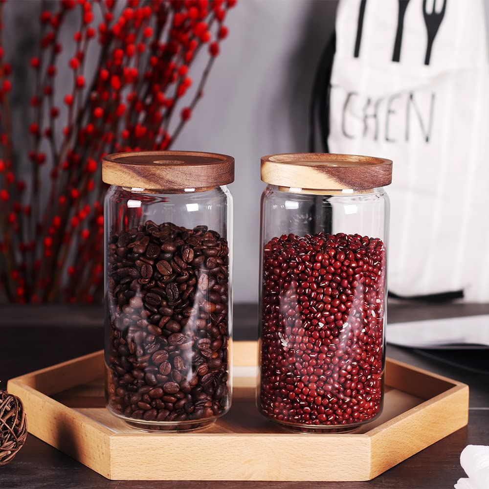SAIOOL Kitchen Canisters Set of 6-8.5oz Glass Spice Jars With Acacia Airtight Lid and Labels Round Spice Bottles for kitchen Seasoning Baby Food Kids Snacks Meal Prep Containers Candle
