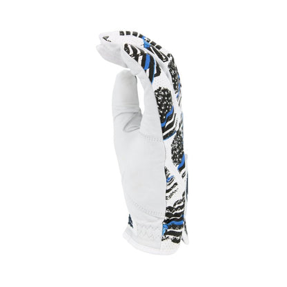 MULLIGAN HOOLIGAN® Men's Golf Glove | Premium Cabretta Leather & Mesh, Breathable Moisture-Wicking Comfort, Unique Standout Design for Men & Women (USA Blue Line, Large, Worn On Left Hand)