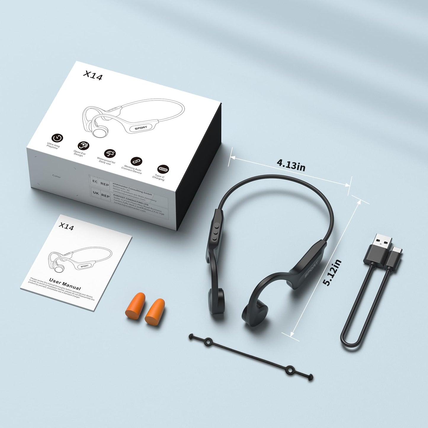 CXK Bone Conduction Headphones Bluetooth 5.4 Open Ear Headphones with Mic, Premium Loud Sound 10Hrs Playtime Bluetooth Headphones, IPX6 Waterproof Sports Headset for Running, Cycling, Walking