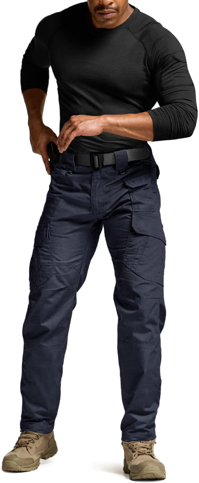 CQR Men's Tactical Pants, Water Resistant Ripstop Cargo Pants, Lightweight EDC Work Hiking Pants, Outdoor Apparel, Duratex Mag Pocket Police Navy, 32W x 34L
