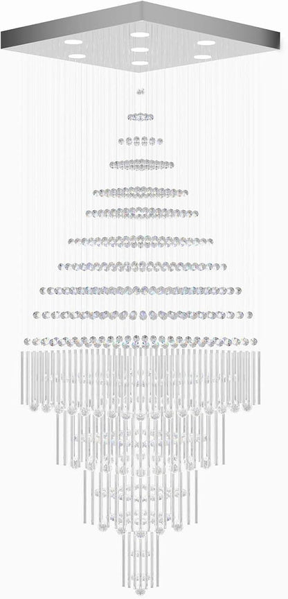 D32''X H110'' High Ceiling Chandelier Crystal Raindrop Chandeliers Staircase Large Chandelier Villa Entrance Foyer Hanging Light High Ceiling Pendant Light Fixture with LED Dimmable