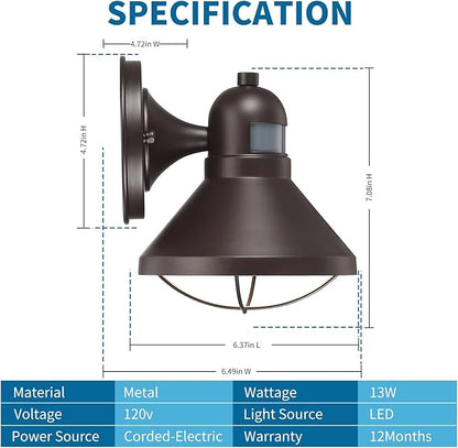 LONEDRUID Motion Sensor LED Outdoor Barn Lights Brown Exterior Wall Lantern Dusk to Dawn Outside Wall Mount Sconce Lighting Fixtures Antique Farmhouse Porch Lamp for House Patio Garage Front Door