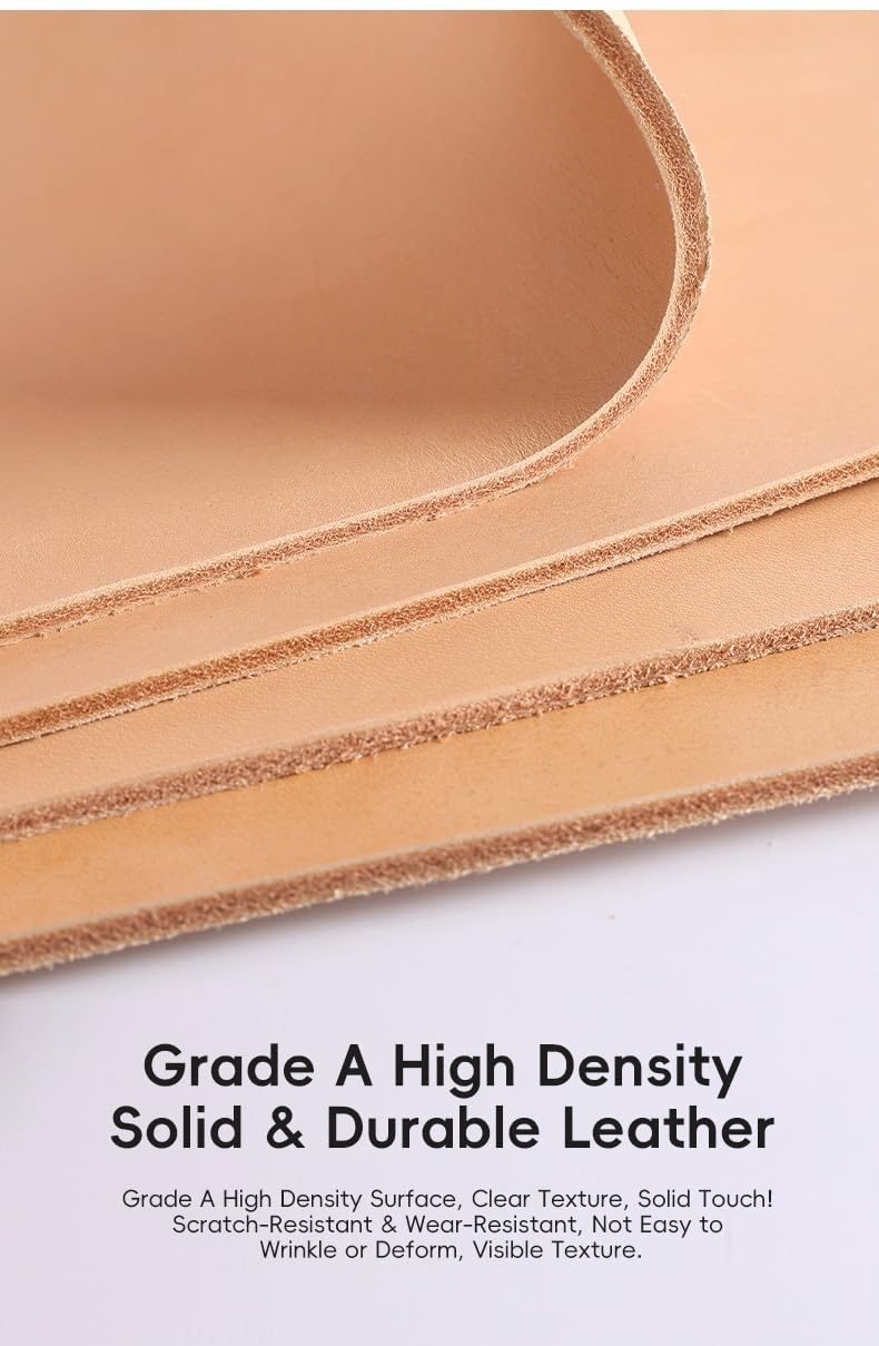 Vegetable Tanned Leather Sheet, Natural Veg Tan Top Grain Cowhide for Tooling, Carving, Stamping, Dyeing and Leathercraft, 1 Piece (1.7-2.0mm,12 * 12 inch)