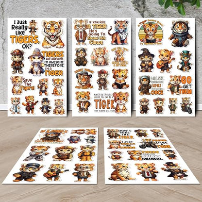 Tiger Stickers 50 Pieces Vinyl Waterproof Decal for Laptop Water Bottle Phone Car Window Bike Motorcycle Stakeboard Scrapbook Tigers Sticker Gifts for Kid Teen Adult