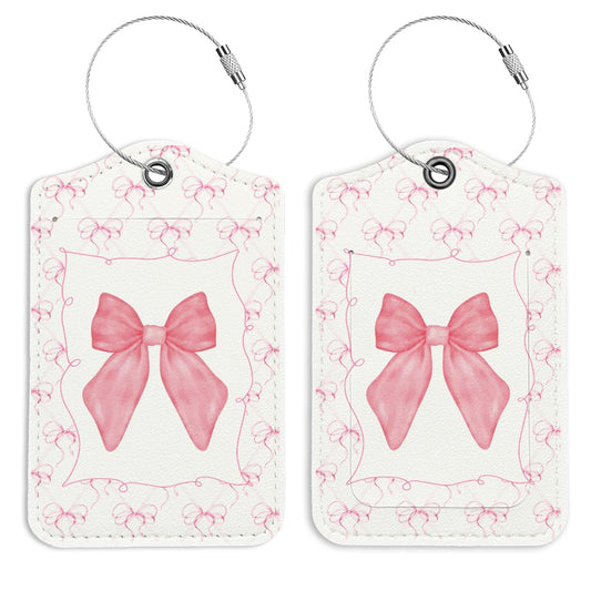 LARTSFRO Coquette Luggage Tags for Suitcases, Cute Pink Bow Luggage Tag for Women, Trendy Girly 2 Pack Travel Luggage Tags, Preppy Gifts, Teen Girls Gifts Suitcase Tags