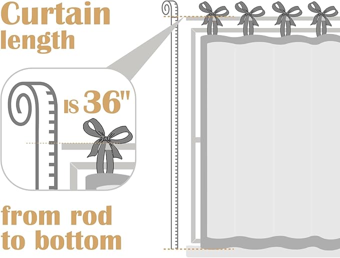 jinchan Tie Top Kitchen Curtains 36 Inch Length Striped Tier Curtains Ticking Stripe Small Drapes for Living Room Bathroom Cafe Small Window Farmhouse Rustic Rod Pocket 2 Panels Taupe Grey