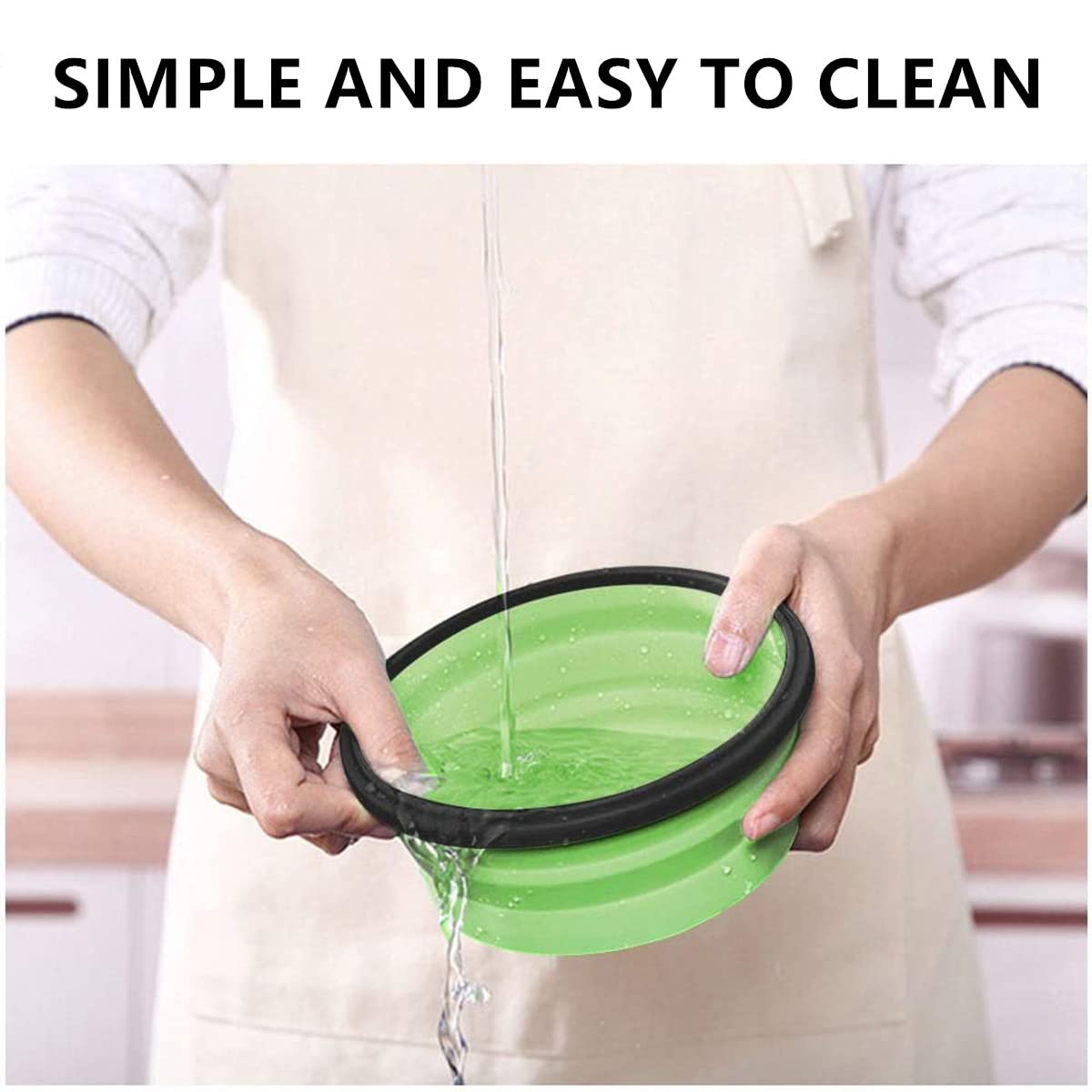 Collapsible Bowls For Camping, Set of 4 Silicone Food Storage Containers with Lids, Rv storage and organization, Rv Kitchen Accessories, BPA Free, Microwavable, Freezer, Dishwasher Safe Green