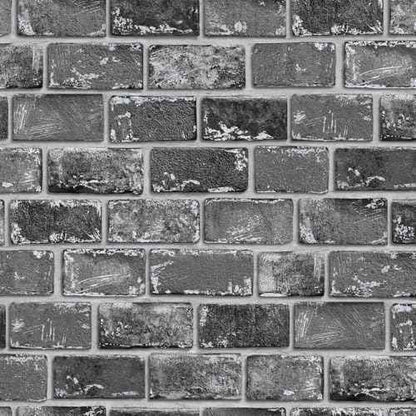 GaliGali Black and Silver Brick Wallpaper, Peel and Stick Wallpaper, Self-Adhesive Classic Antique Texture Rock Wall Paper, Removable Contact Paper for Home Decoration 17.3"x118", No.A07020J-3
