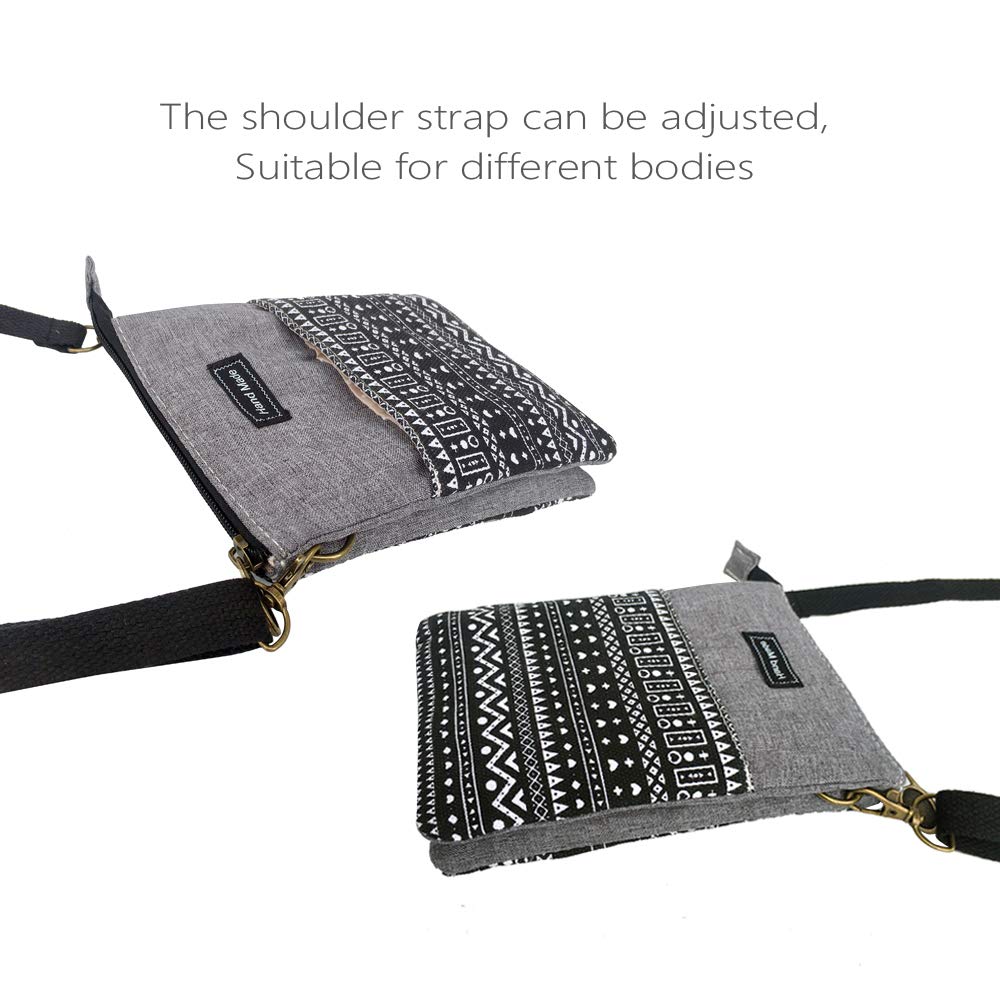 Roomy Cell Phone Purse Wallet Canvas Small Crossbody Purse Bags with Shoulder Strap For Women teen girlsl (B-black and gray)