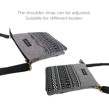 Roomy Cell Phone Purse Wallet Canvas Small Crossbody Purse Bags with Shoulder Strap For Women teen girlsl (B-black and gray)