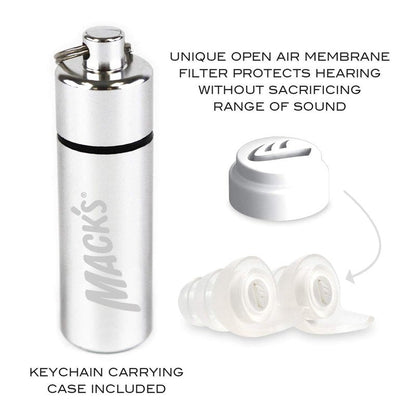 Mack's High Fidelity Ear Plugs for Concerts, Musicians, Motorcycles, Noise Sensitivity - 1 Pair (2 Comfort Tip Sizes) - Clear Hear Plugs with Case