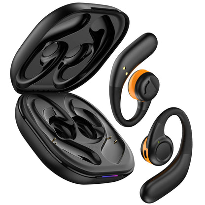 Jzones Open Ear Headphones Wireless Bluetooth 5.3, Open Ear Earbuds with Dual 16.2mm Dynamic Drivers 60 Hours Playtime Waterproof Sport Earbuds for Android iPhone TV,Black