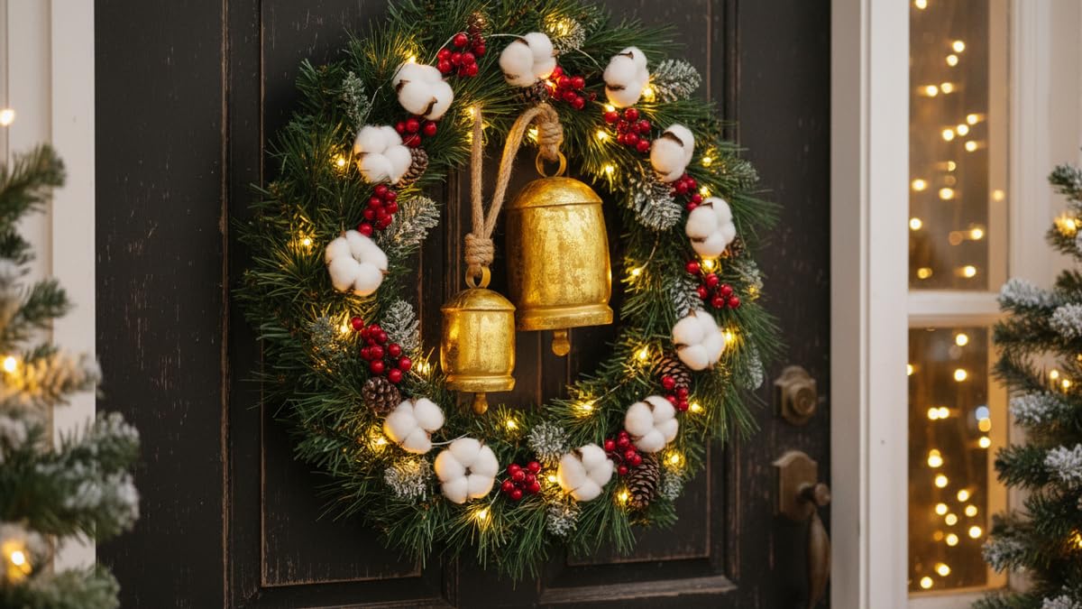 Christmas Handmade Rustic Finish Hanging Bells for Door Chimes on Jute Rope Shabby Chic Decorative Bells (Rustic Set of 3 4x6x7.5)