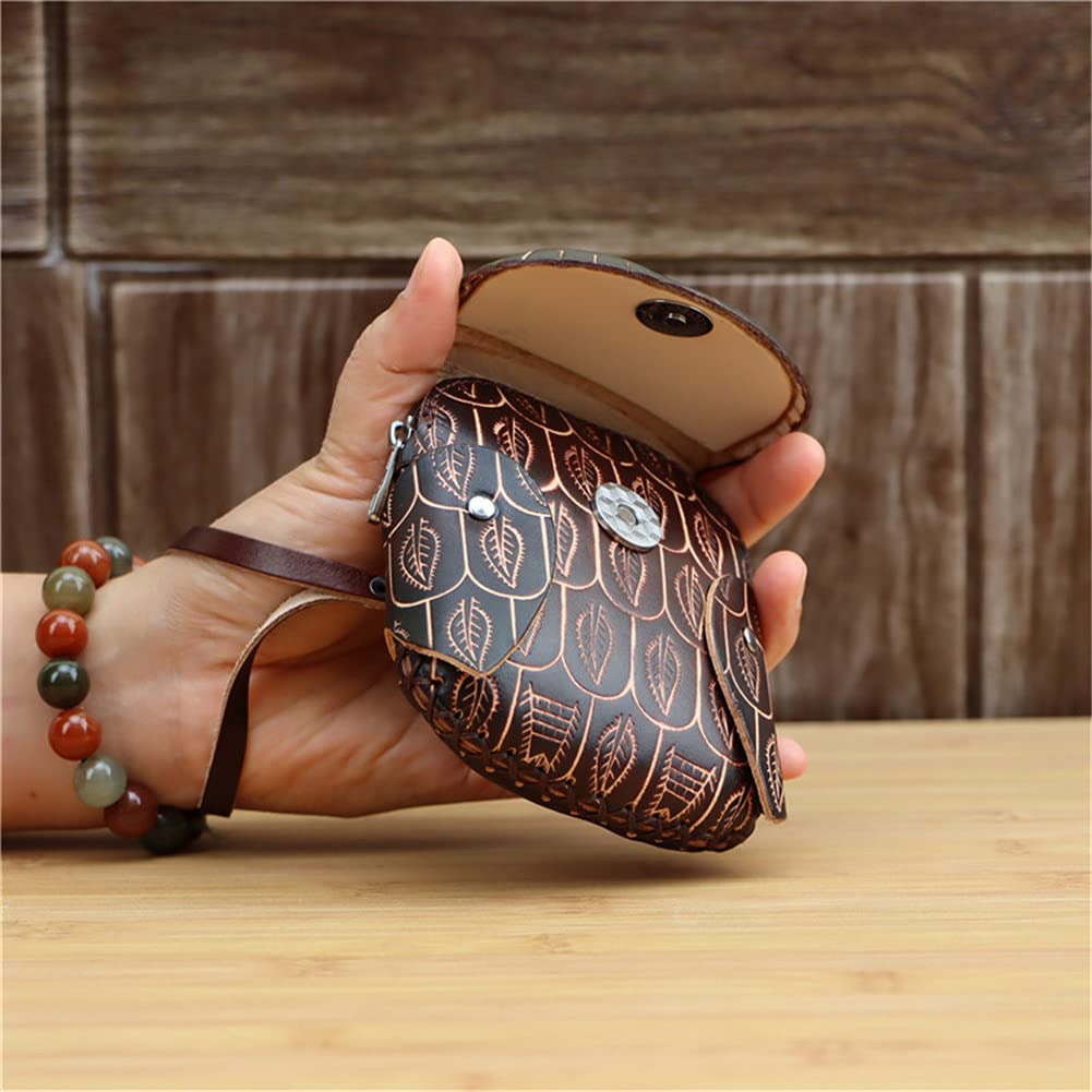 Fanyixuan Handmade Cowhide Owl Shape Coin Purse Wrist Strap Hand Bag Zipper Bag Can Store Key Cards