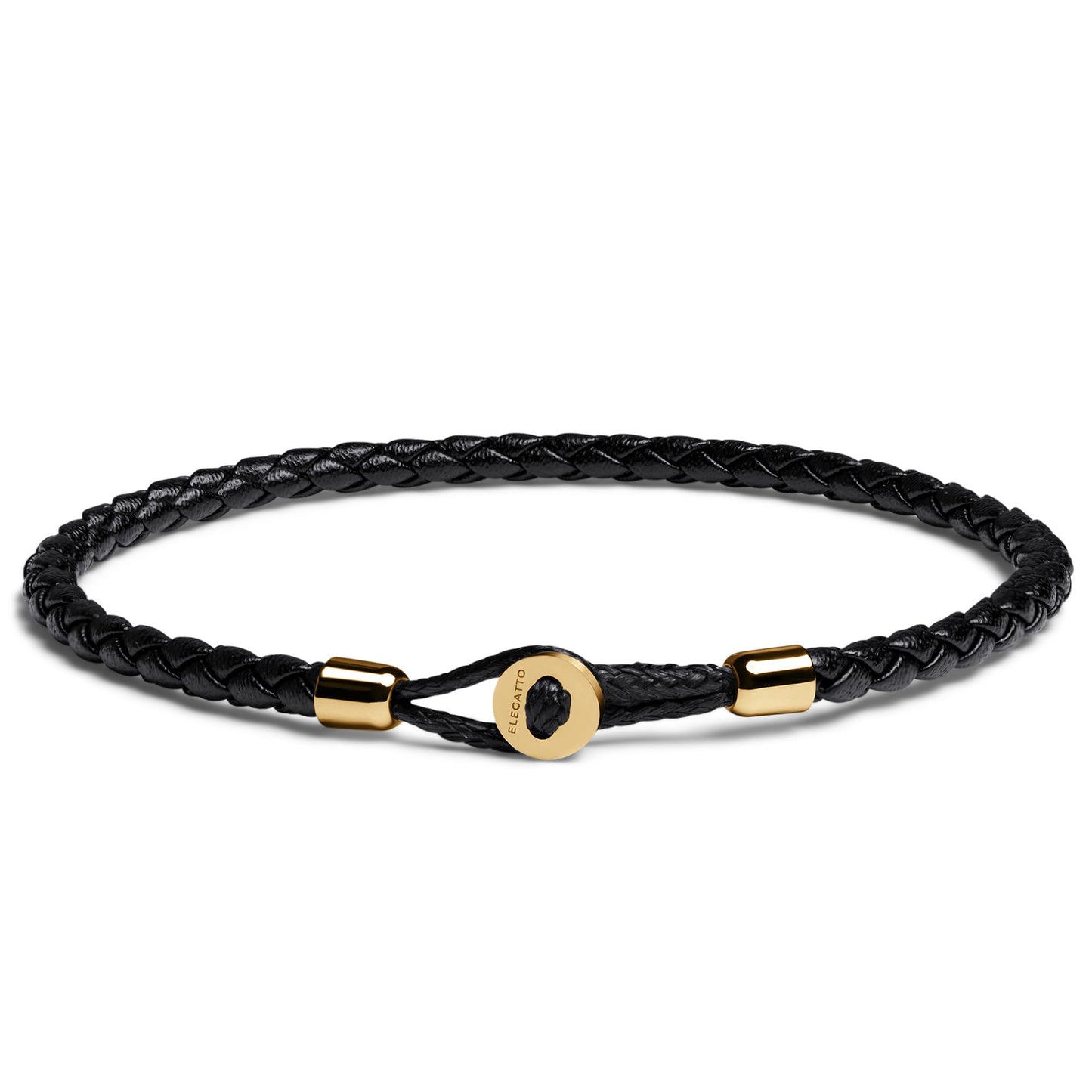 Elegatto Uno Premium Braided Leather Bracelet for Men | Full-Grain Leather with 18k Gold-Plated Stainless Steel Closure | Men’s Designer Bracelets | Gold Large