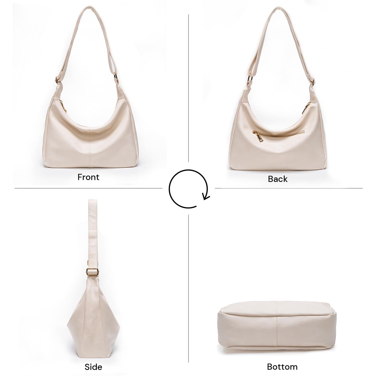 YDF Purses for Women Slouchy Shoulder Bag Hobo Bag Soft Vegan Leather Adjustable Wide Strap Crossbody Tote Multi Pocket Handbags (Beige)