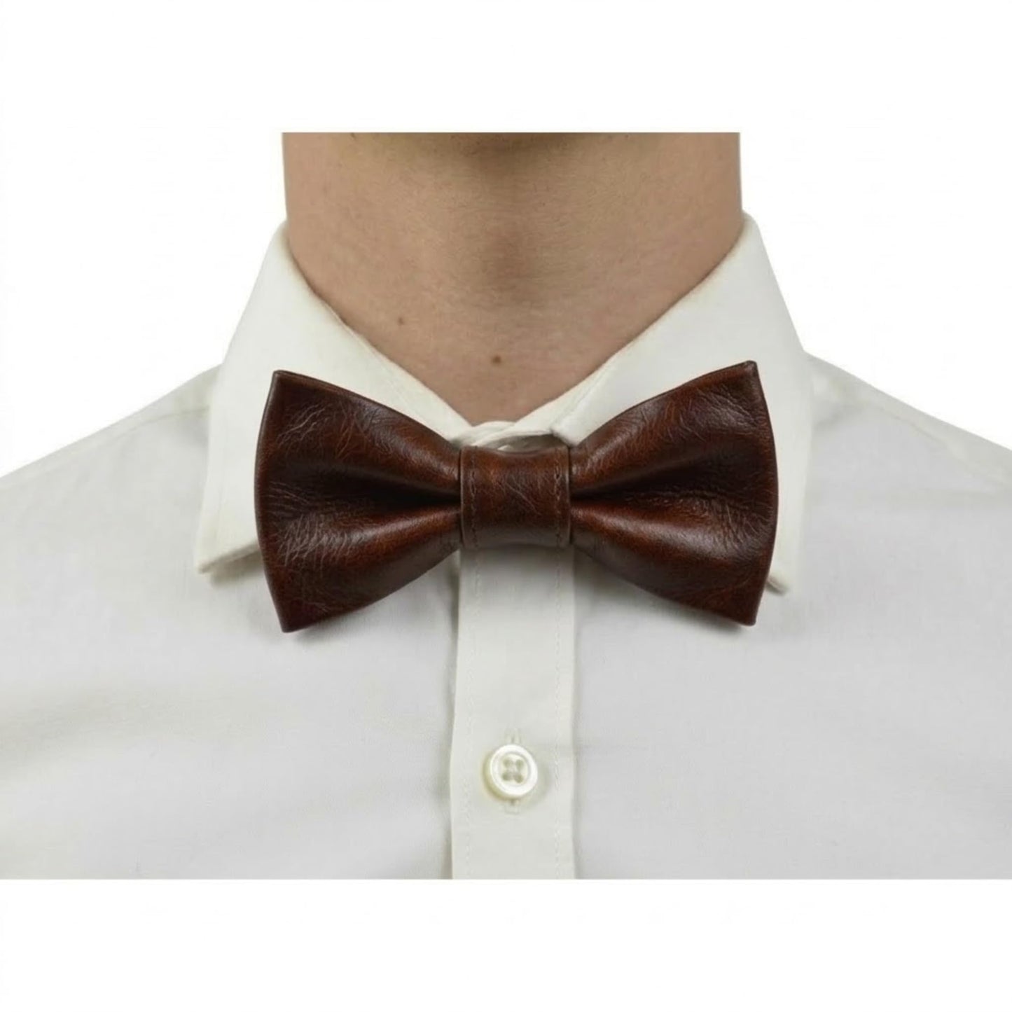 Handmade Genuine Lamb Leather Mens Bowtie Men - Skinny Solid Casual Business Wear Narrow Slim Bow Tie Party Wedding Gift (Espresso Brown, One Size)