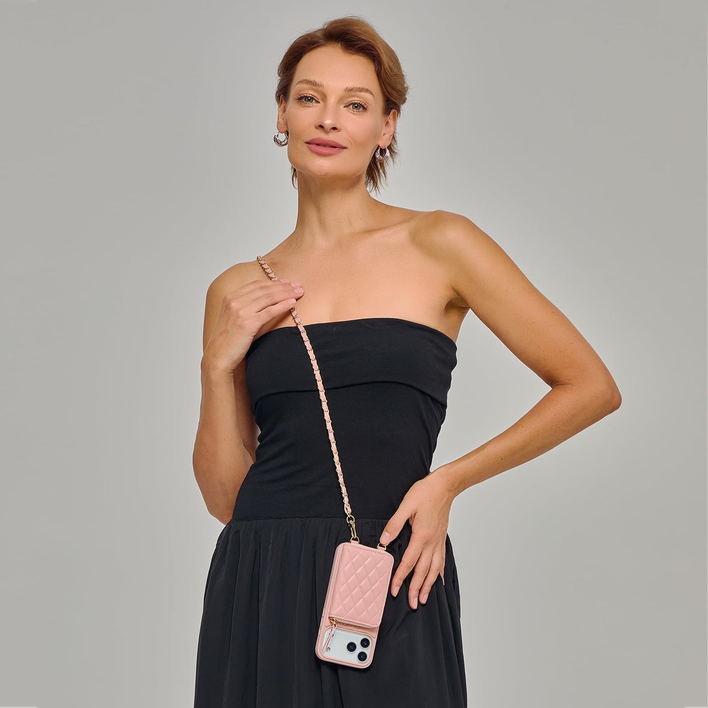 LAMEEKU for iPhone 17 Pro Max Crossbody Case Wallet, Leather Zipper Cover with Card Holder Wrist Strap for Women 6.9'' Pink