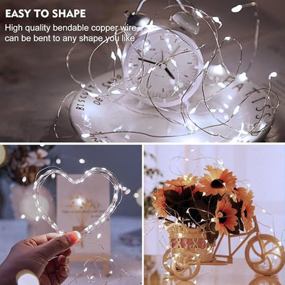 pozzolanas 24 Pack WhiteFairy Lights Battery Operated 3 Modes 7FT 20 LED Waterproof String Lights Twinkle Silver Wire for Mason Jars Wedding Christmas Halloween Party Decor(White, 24 Pack)