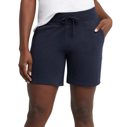 Hanes Womens Jersey Pocket Shorts, Drawstring Cotton 7" Inseam Athletic-shorts, Navy, Medium US