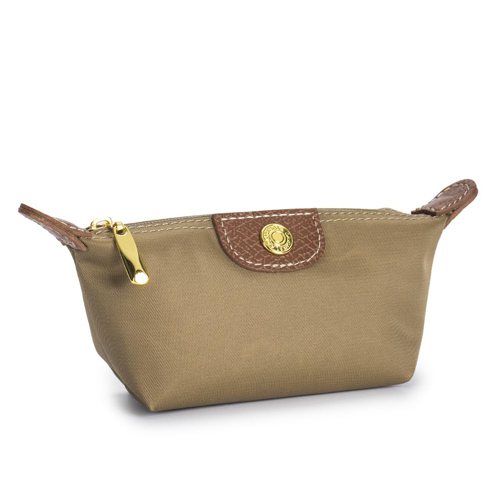 Womens Unique Change Purse Vintage Nylon Zip Coin Wallet Mini Bag (Apricot)