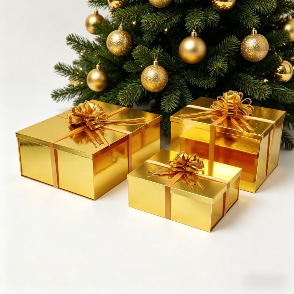 UoeRing Gold Extra Large Gift Box 2Pcs 22x17x9 inch,luxury Gift Box with Lid for Presents Birthday Christmas Valentine's Day (Includes Pull Bows,Card,Envelope,Filler)